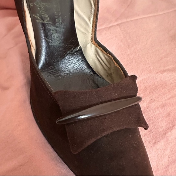 1950’s Brown Suede 3.5” Heels Vintage 8N Pointed Toe size 8 Kay King 40s 30s - Picture 3 of 9